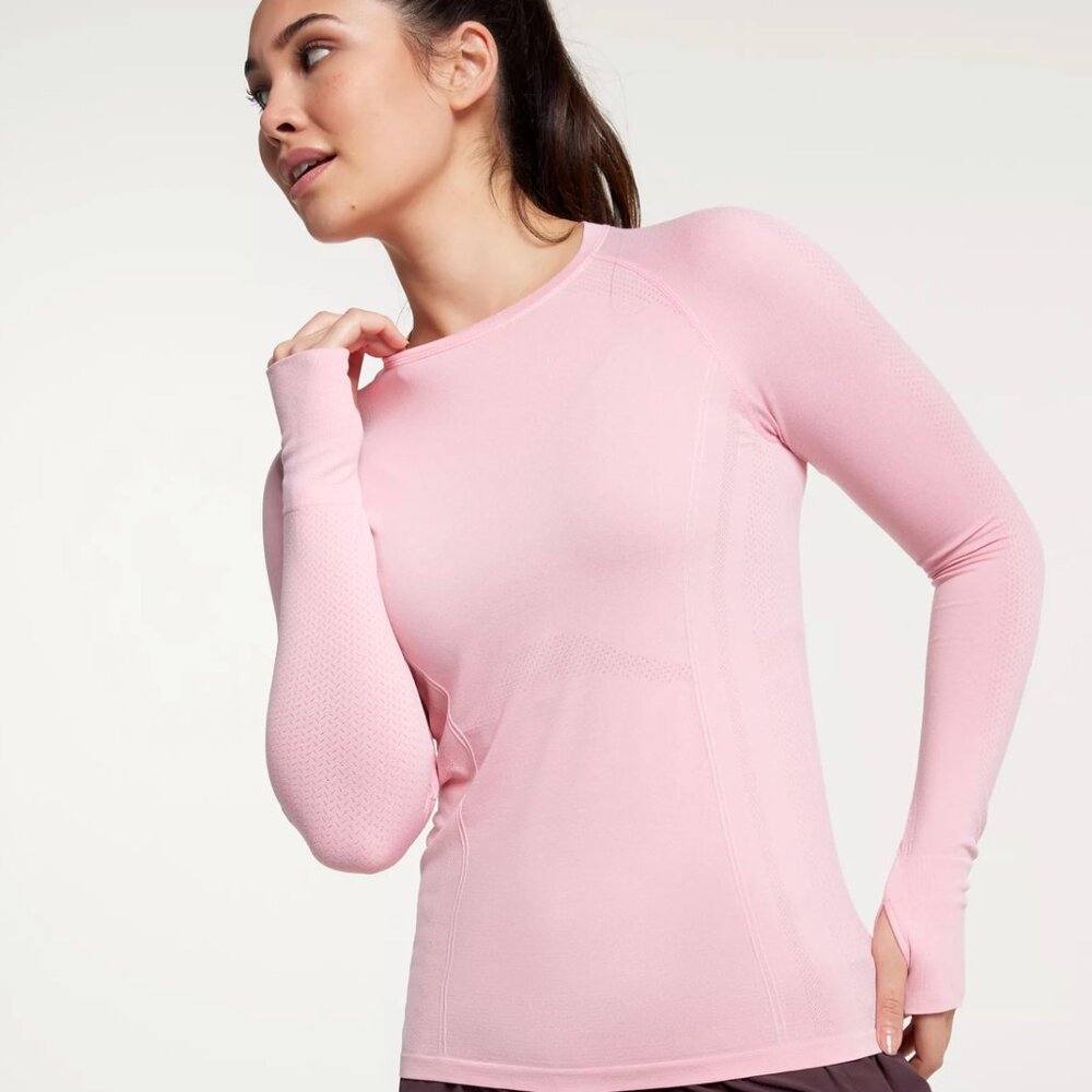 Calia Women's Seamless Long Sleeve Tee in Bubbly Pink/White Heather size XL NWT